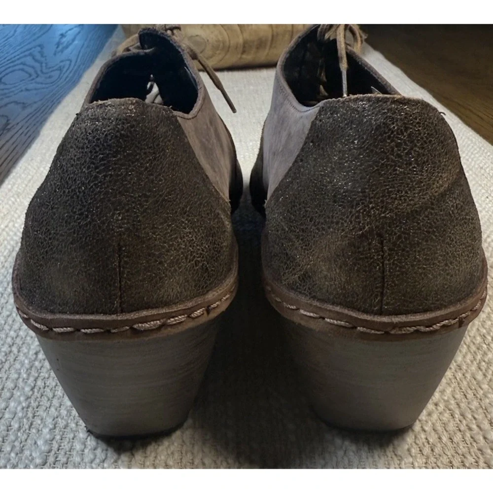Naot Besalu‎ Women's Gray Metallic Leather Wedge Pump Oxford Shoe EU42/US11-11.5